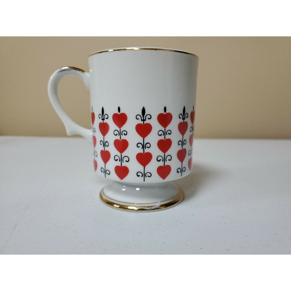 HEART MUG RELPO 6906 VALENTINES DAY FLEUR DE LIS COFFEE CUP GOLD*